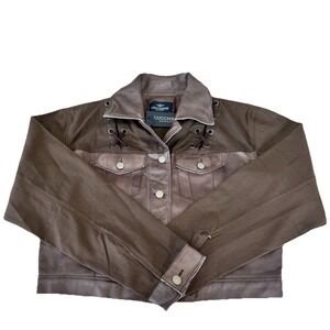 Lucchese Hailey Patina Jacket Women's Size Large Brown Denim Leather Lightweight